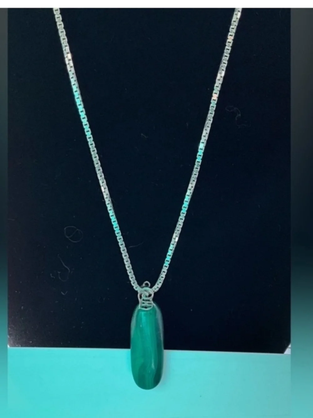 Premium Malachite Pendant 2MM Italian Sterling Silver Box Chain 20” - Picture 3 of 5